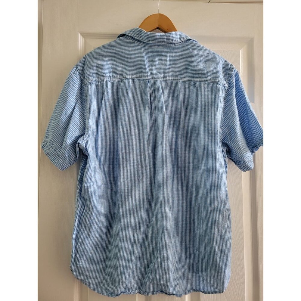 Tommy Bahama Mens blue gingham Shirt linen blend short sleeve size Medium - Picture 5 of 7